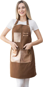 Barista Waitress Chef Cooking Aprons Waterproof Canvas Hair Stylists Apron with 3 Pockets for Women