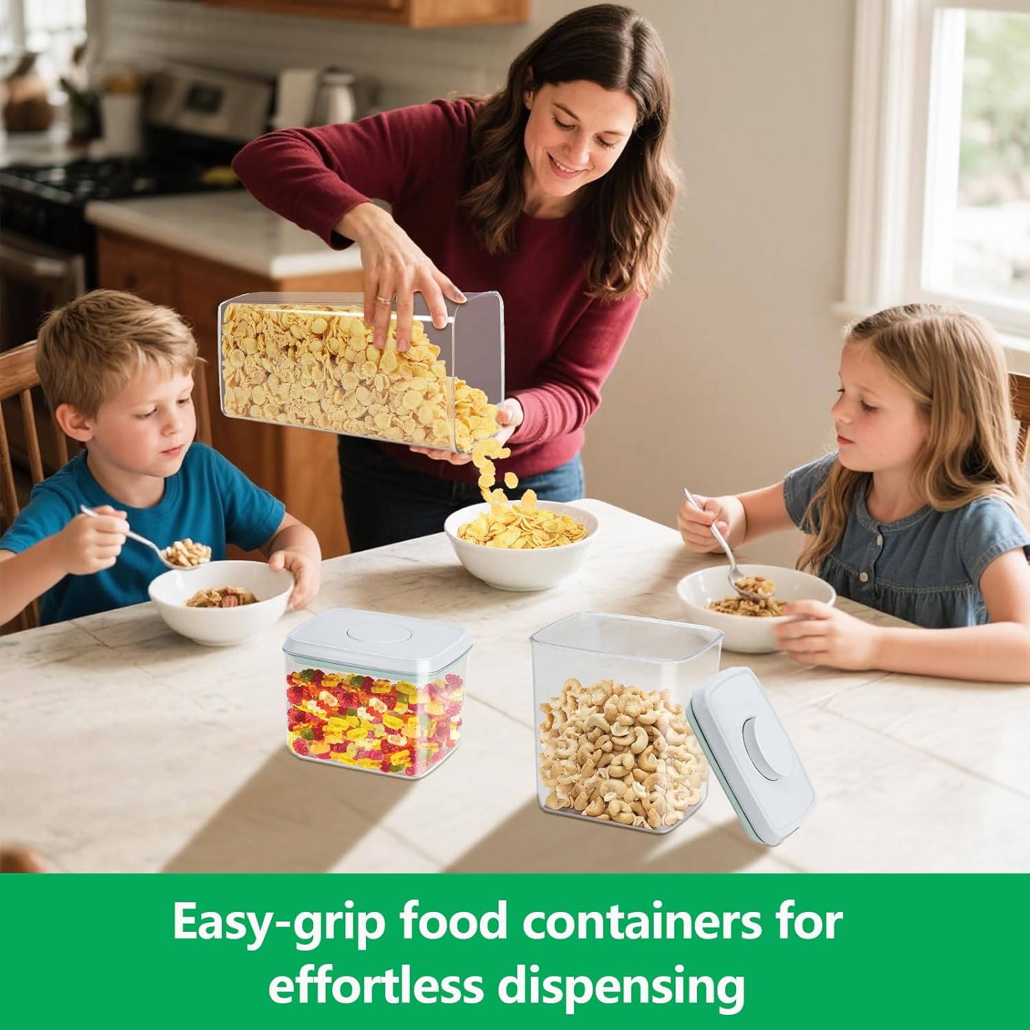 3 Pack Flour and Sugar Storage Containers with Pop-up Lid, 1.26Qt + 2.11Qt + 3.48Qt Food Storage Container for Rice, Spaghetti, Pasta, Nuts, Snack, Candy, Dog Treat, Kitchen Pantry Organization