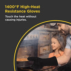 Insulated BBQ Heat Resistant Gloves - Neoprene & Polyester Barbecue Grilling Gloves with Silicone Pads for Gas Grill & Charcoal Grills Outdoor Cooking - 1400°F High Heat Fire BBQ Mittens by O-Yaki