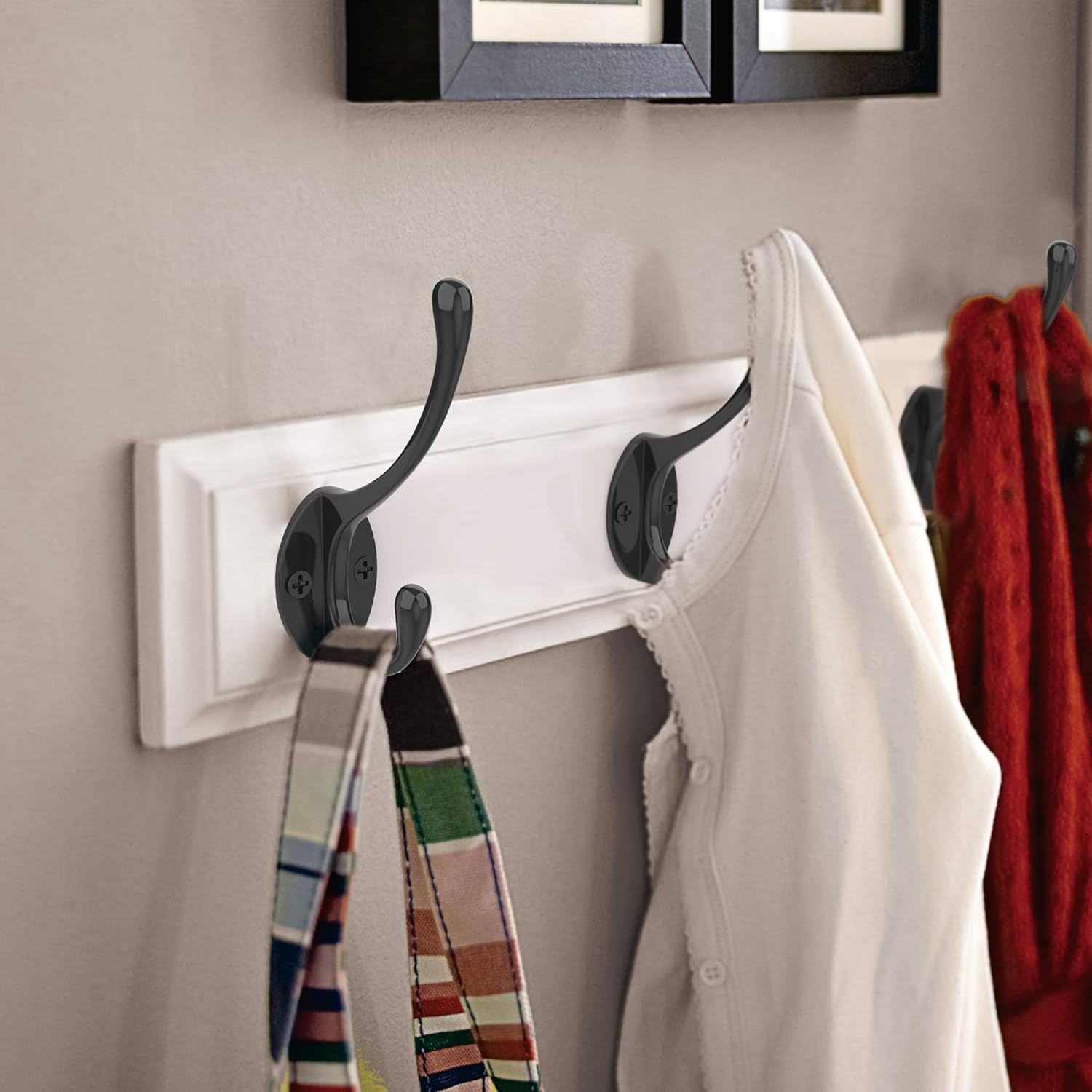 Coat Hooks | Wall Mount Coat Hangers | Black Metal Hooks for Wall with 20 Screws (10Pack)