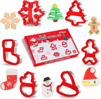 Christmas Cookie Cutters, 6 Pcs Winter Holiday Cookie Cutter Set, Stainless Steel Cookie Molds with Comfort Grip - Christmas Stocking, Snowman, Christmas Tree, Gingerbread Man, Santa Hat, Snowflake