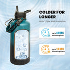 Insulated Water Bottle 87 oz, Triple Wall Vacuum Stainless Steel (Cold for 48 Hrs), Leak Proof & Non-BPA, Modern Water Flask Jug with Paracord Handle & Straw Spout Lids, Indigo/Black