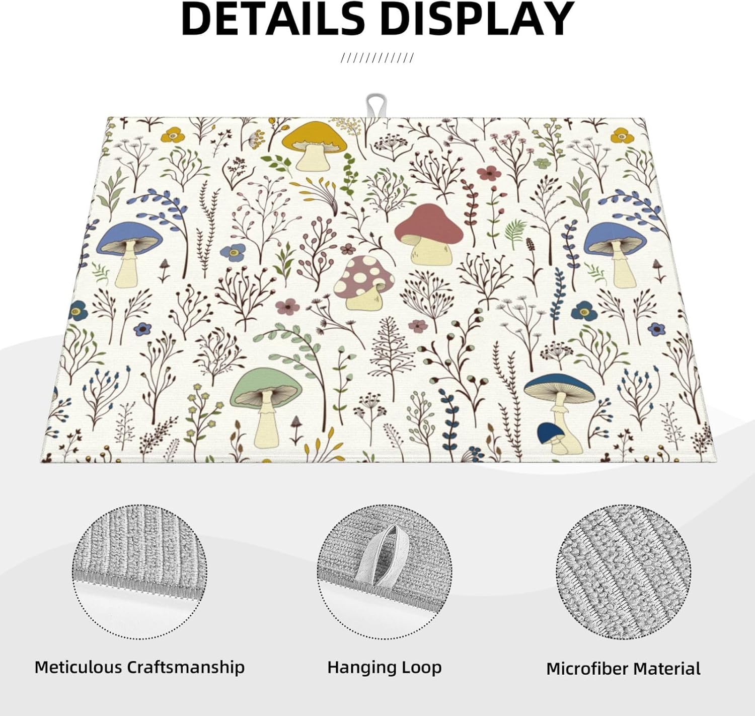 Cute Mushrooms Wild Plant Dish Drying Mat 18"x24" Microfiber Absorbent Fast Dry Mat for Kitchen Counter Coffee Bar Colored Mushroom Large Drying Mat Kitchen Decor Gifts