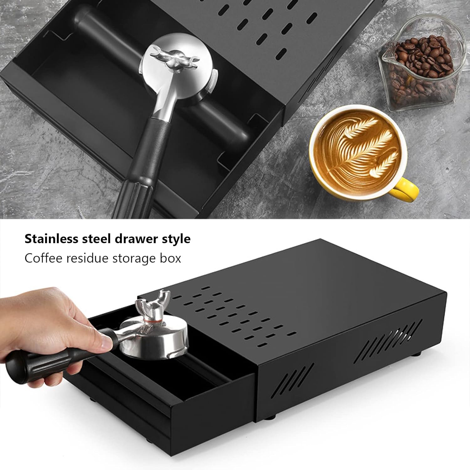 Coffee Knock Drawer, Espresso Knock-Box,Mini Coffee Grounds Dump Bin Grind Waste Bin Professional Stainless Steel with Rubber Handle for Coffee Lovers