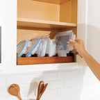 KitchenEdge Acacia Kitchen Towel and Storage Organizer, Perfect for Drawers, Cabinets, Pantry, 5 Adjustable Wall Inserts, Non-Slip Feet, Organize Containers, Food-Safe Finish