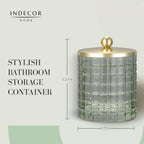 Glass Jar with Metal Lid for Bathroom Organization, Clear Apothecary Jar for Cotton Balls, Q Tips, and Small Accessories, Stylish Bathroom Storage Container Sage Green, Gold