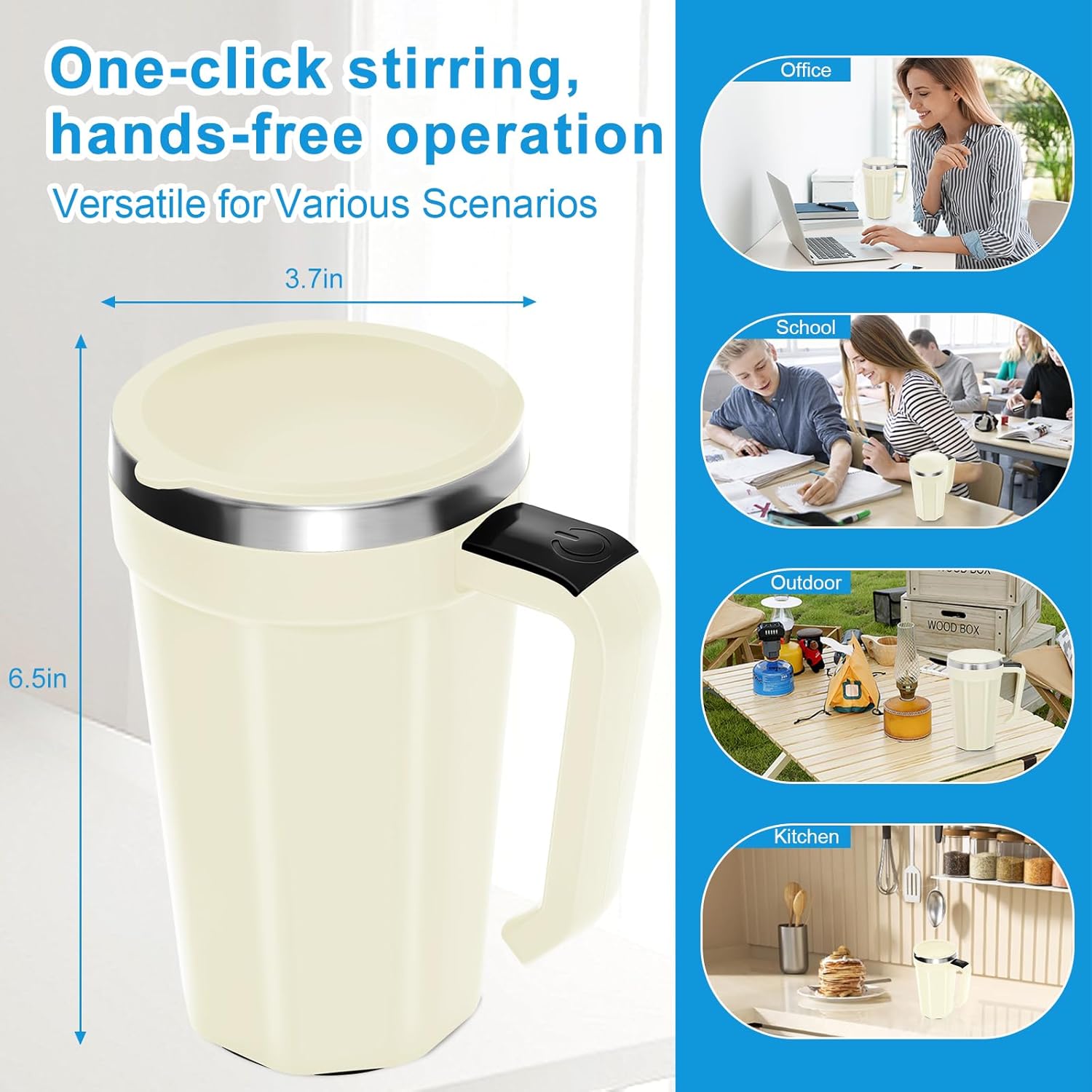 Self Stirring Coffee Mug with Temperature Display, 15oz Automatic Magnetic Mixing Cup, Rechargeable Travel Mug for Coffee, Milk, Cocoa - (White)