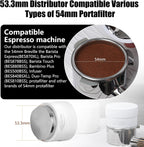 IKAPE 53MM Coffee Distributor, Gravity Adaptive Espresso Distributor Fits All 54MM Espresso Portafilter, Compatible with 54MM Breville Bottomless Portafilter (White)