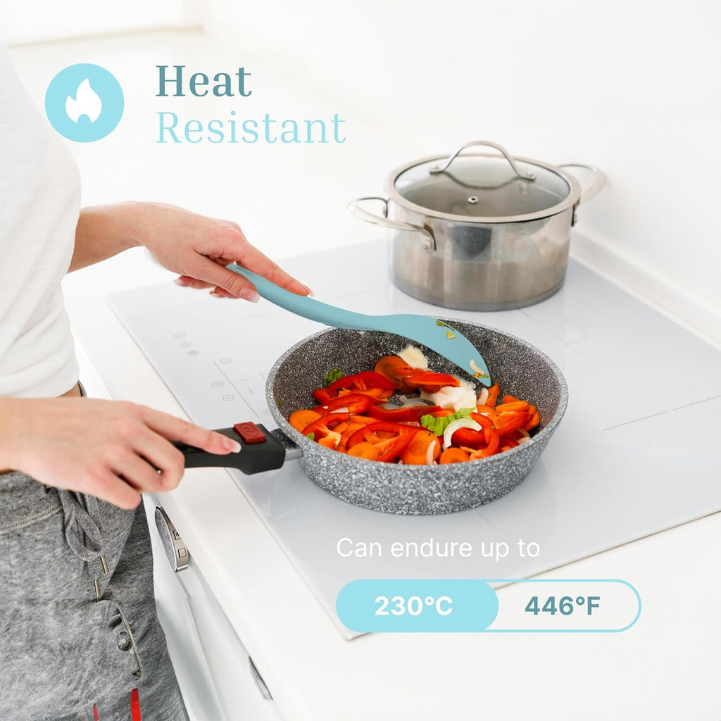 Silicone Rice Paddle Set – 2-Piece Set of Spoon Spatulas for Non-Stick Cookware – Kitchen Tools and Accessories with Comfortable Handles, Heat-Resistant Utensils for Cooking and Baking – Pastel Blue