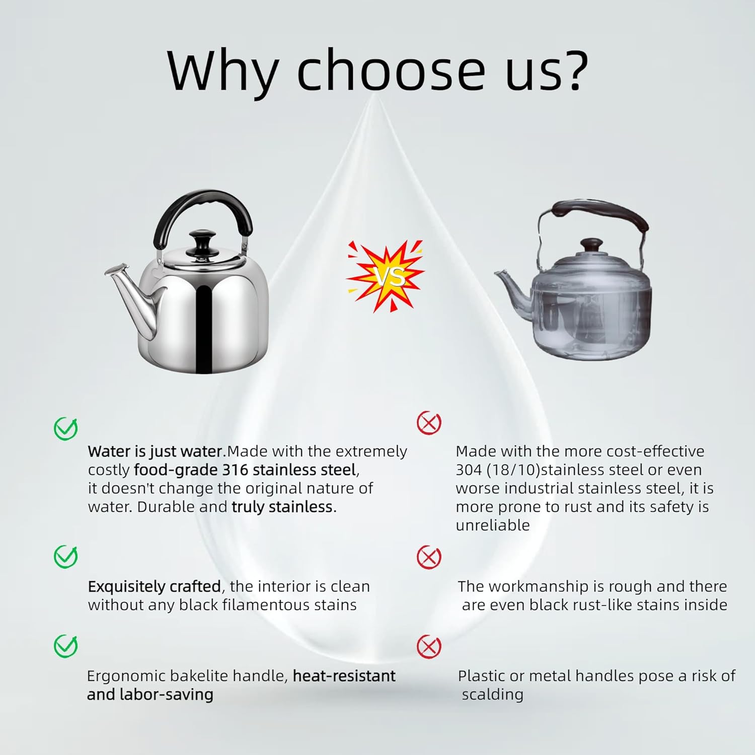 Whistling Stovetop Tea Kettle,Food Grade 316 Stainless Steel,Hot Water Fast to Boil,Stovetop Kettle with Ergonomic Handle,4.2 Quart Capacity