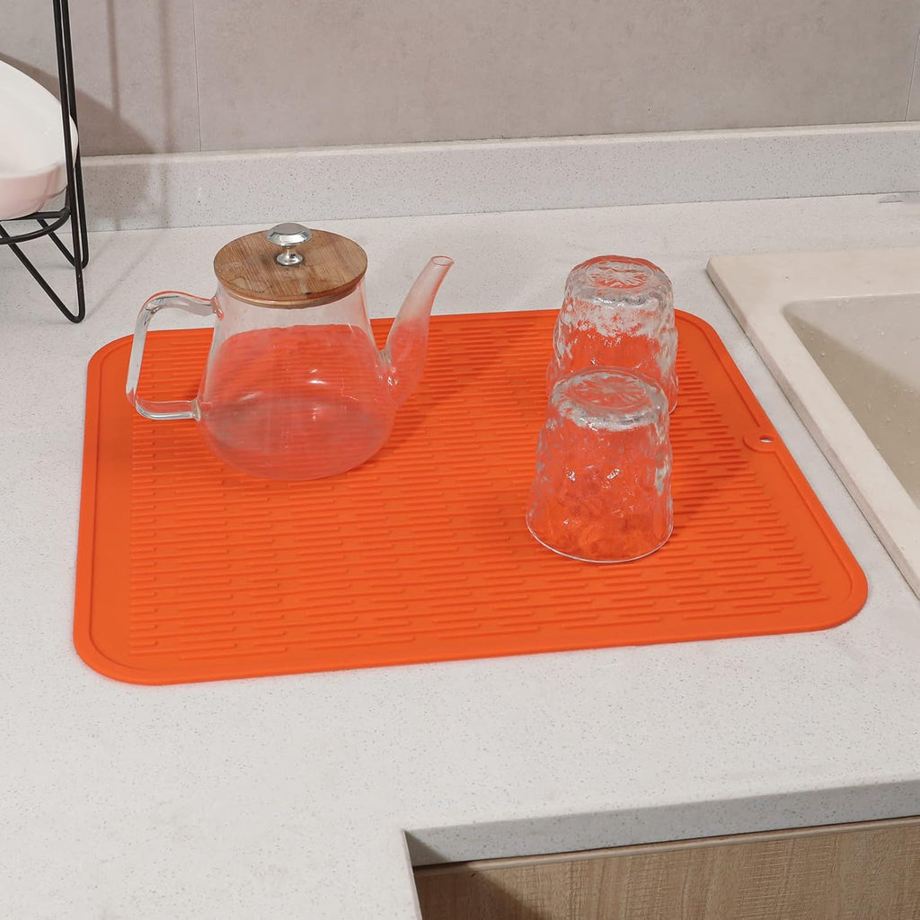 Silicone Dish Drying Mat for Multiple Usage,Easy clean,Eco-friendly,Heat-resistant Silicone Mat for Kitchen Counter or Sink,Refrigerator or Drawer Liner Orange 2XL 24 inches x 18 inches