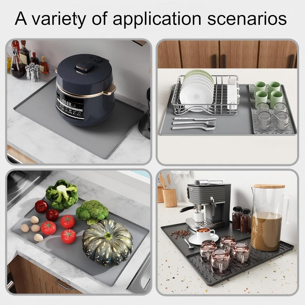 Silicone Coffee Pad, 24-inch x 16-inch Mat, with Removable Baking Tray, Fits Coffee Machines and Baking Sheets, Black