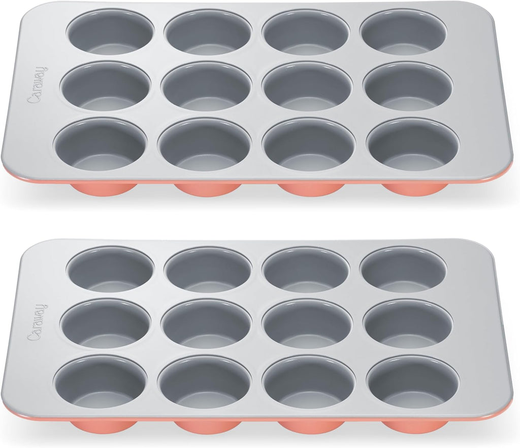 Caraway Non-Stick Ceramic 12-Cup Muffin Pan Duo - Naturally Slick Ceramic Coating - Non-Toxic, PTFE & PFOA Free - Perfect for Cupcakes, Muffins, and More - Perracotta