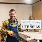 Kitchen Utensil Holder,Farmhouse Wooden Utensil Holder For Kitchen Counter,Extra Large Cooking Spatula Organizer,Big Storage With 4 Compartments Flatware Spoon Tool Cutlery（White）