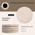 CASACOUTURE-Travertine-Stone-Coasters Set of 4-Round -4" Diameter Drink Coasters for Housewarming Gift, Desktop Protection Suitable for Various Cups - Sturdy and Durable Aesthetics