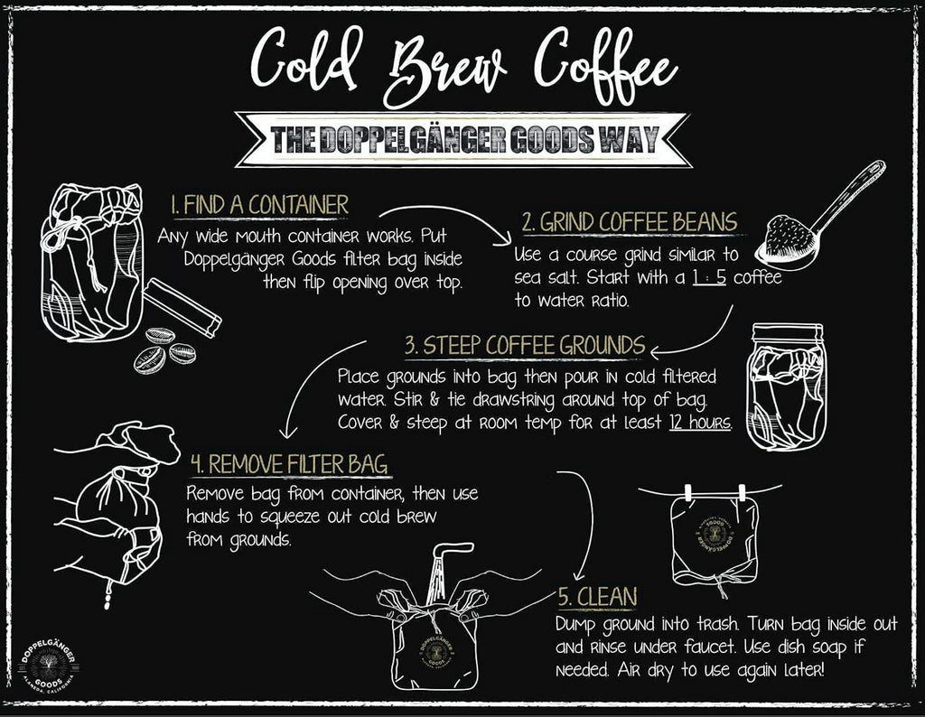 (2-Pack, Large 12in x 12in) Organic Cotton Cold Brew Coffee Bag - Designed in California - Reusable Coffee Filter with EasyOpen Drawstring Cold Brew Maker for Pitchers, Mason Jars, & Toddy Systems