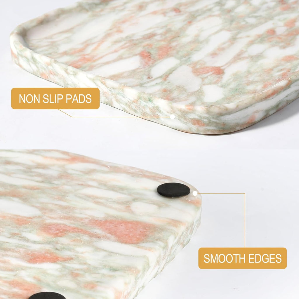 Koville Marble Tray, 12"x8" Marble Vanity Tray for Bathroom Kitchen Countertop, Rectangular Stone Tray for Cosmetics Perfume Trinket, Decorative Catchall Trays (Rosso Norvegian)