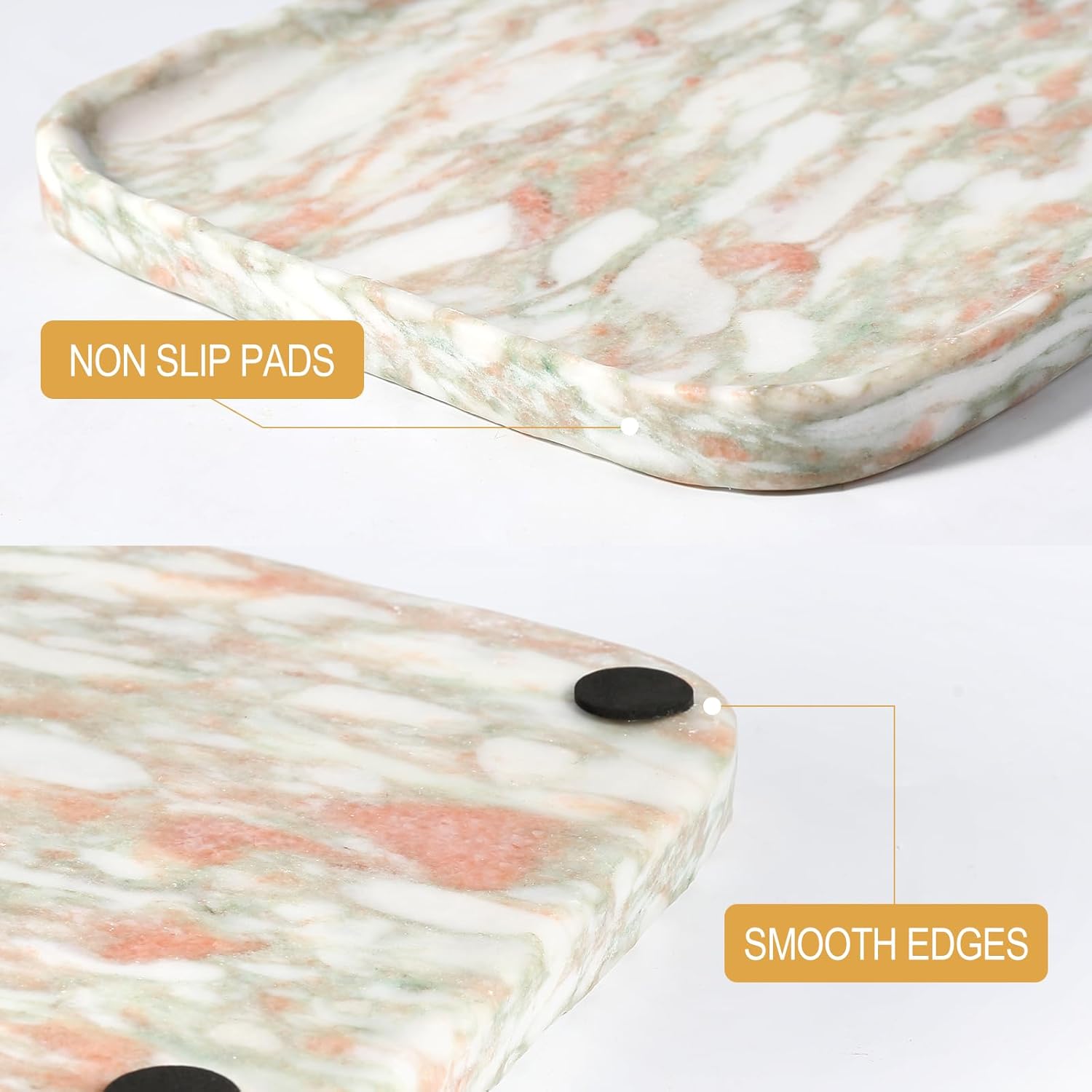 Koville Marble Tray, 12"x8" Marble Vanity Tray for Bathroom Kitchen Countertop, Rectangular Stone Tray for Cosmetics Perfume Trinket, Decorative Catchall Trays (Rosso Norvegian)