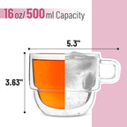 BTaT- Stackable Insulated Coffee Mugs, 4 Pack 16 oz(500 ml), Ideal for Hot and Cold Drinks, Stackable Cappuccino Cups, Double Wall Glass Coffee Cups, Tea Cups, Latte Cups, Beer Glasses, Latte Mug