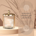 Glass Jar with Metal Lid for Bathroom Organization, Clear Apothecary Jar for Cotton Balls, Q Tips, and Small Accessories, Stylish Bathroom Storage Container Tan, Gold