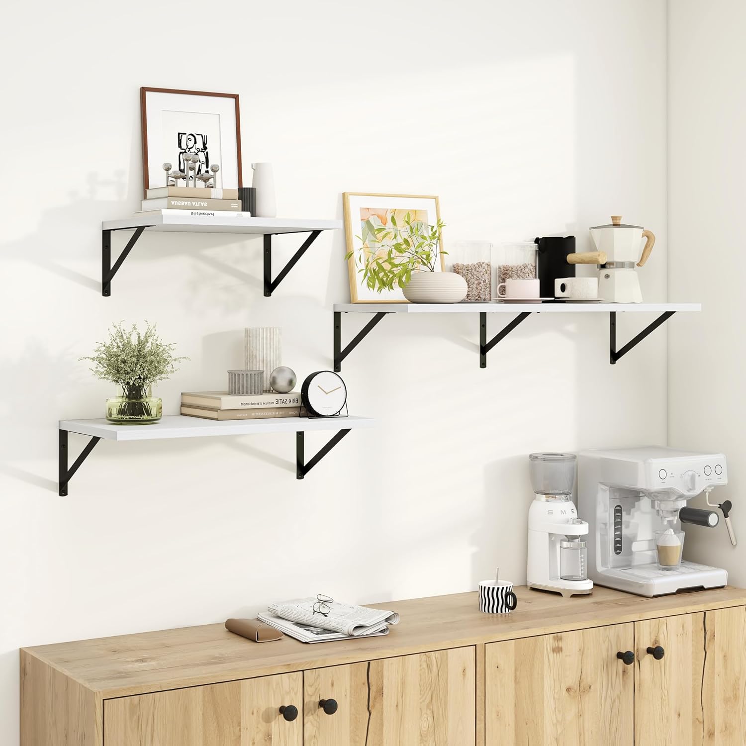 Dreamland White Floating Shelves for Wall, Wall Mounted Shelves, Large Floating Shelf 12 * 16 inch Set of 2 for Bookshelf Living Room Bedroom Home Office Bathroom