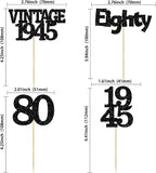 Gyufise 24Pcs Vintage 1945 Cupcake Toppers Glitter Cheers to 80 Fabulous Eighty Cupcake Picks 80th Birthday Wedding Anniversary Party Cake Decorations Supplies Black