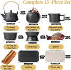 ICHAG Japanese Tea Set, Chinese Tea Sets for Adults, 15-Piece Porcelain Gongfu Tea Set with Tea Pet & Tea Tray, Japanese Teapot Set, Travel Tea Party Set, for Home/Office/Outdoor/Gifts