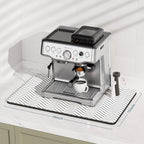 Rnivvi Coffee Mat, 12" x 19" Cute Coffee Bar Mats for Espresso Machine Station Accessories and Organizer, Hide Stain Rubber Backed Absorbent Dish Drying Pad for Kitchen Counter, White Strip