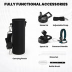 Insulated Water Bottle 24oz, Triple Wall Vacuum Stainless Steel (Cold for 48 Hrs, Hot for 24Hrs), Leak Proof & Non-BPA, 24oz Hydro Water Flask with Paracord Handle & Straw Spout Lids