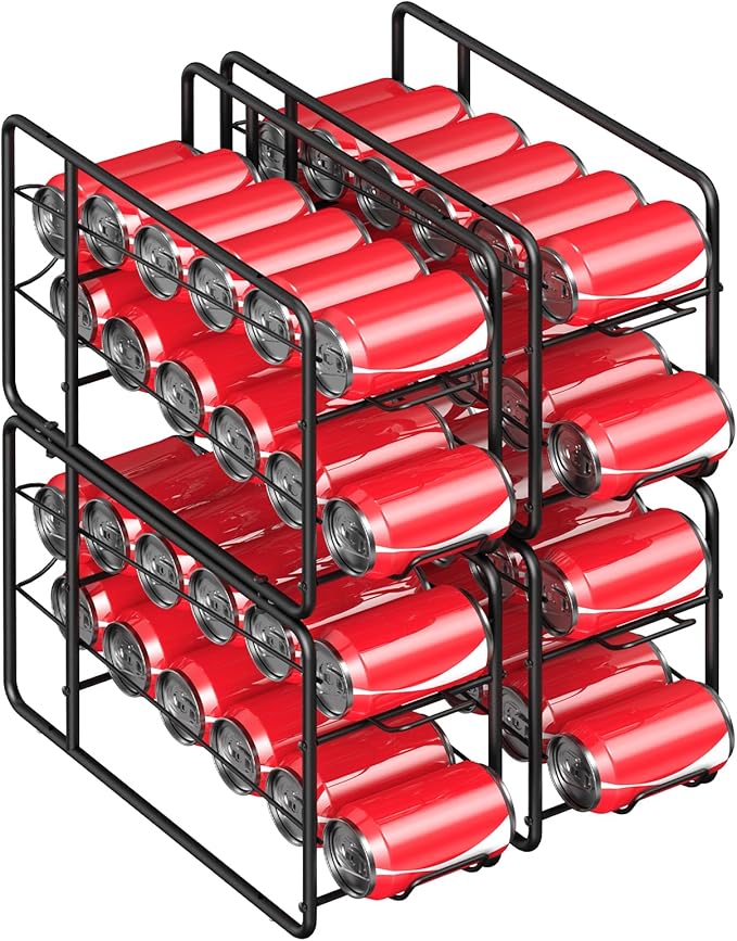 MOOACE Can Organizer for for Pantry, Stackable Soda Can Dispenser Canned Food Storage, Kitchen Cabinet Fridge Beverage Cans Holder, 4 Pack, Black