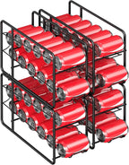 MOOACE Can Organizer for for Pantry, Stackable Soda Can Dispenser Canned Food Storage, Kitchen Cabinet Fridge Beverage Cans Holder, 4 Pack, Black