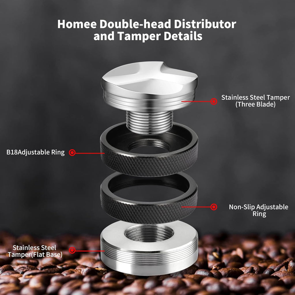51mm Espresso Tamper, Coffee Distributor Adjustable Height, Coffee Leveler Fits with Two-in-one Double-head and Flat-bottom Three Leaf for Macaroons Espresso Coffee