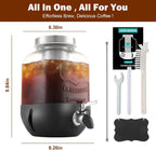 Cold Brew Coffee Maker, 1 Gallon Iced Coffee Maker With Stainless Steel Filter, Heavy Duty Glass Cold Brew Pitcher With Stainless Steel Spigot, Mason Jar Cold Brew Coffee Maker Fast Iced Tea Maker