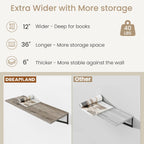 Dreamland Deep Floating Shelves for Wall, Grey Wood Wall Mounted Shelves, Large Floating Shelf 12 * 36 inch Set of 2 for Bookshelf Living Room Bedroom Home Office Bathroom