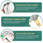 -30inHG~0Psi Stainless Steel Liquid Filled Pressure Gauge, 2.5" Dial Size, 1/8" NPT Lower Mount, for Tube, Water Pump, Gas, Liquid, Pressure Test (with Range Mark Pointer)