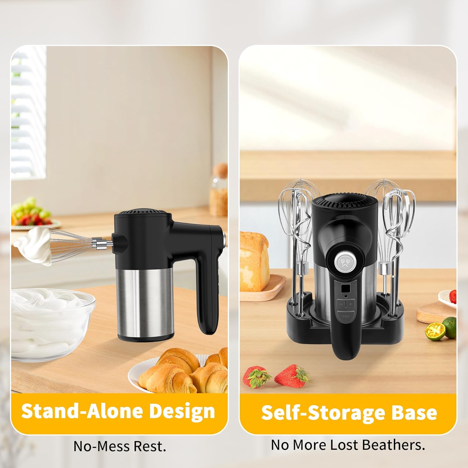 Cordless Hand Mixer, Digital Display 7 Speed Rechargeable Electric Mixer Handheld with 6 Stainless Steel Attachments Whisks Beaters Dough Hooks & Storage Base, Kitchen Blender for Baking, Eggs, Cakes