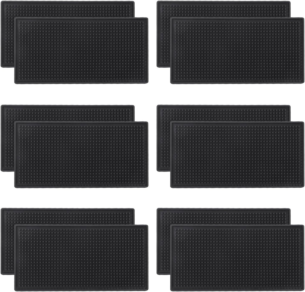 12 Pack Rubber Bar Mats, 12" x 6" Black Bar Service Mat, Spill Mat for Countertop, Bartending, Rubber Bar Mats, Efficient and Stylish Solution for Every Bartending Need,by KUKLIPJIM