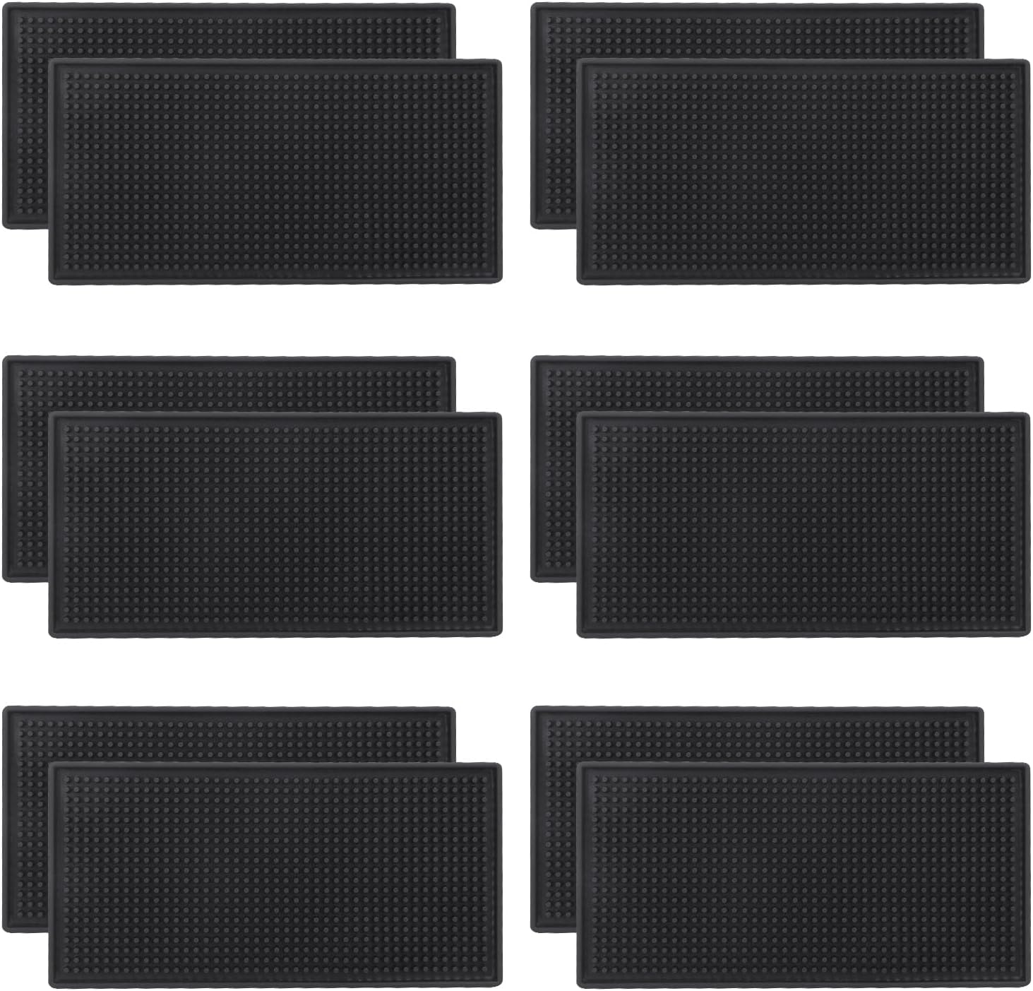 12 Pack Rubber Bar Mats, 12" x 6" Black Bar Service Mat, Spill Mat for Countertop, Bartending, Rubber Bar Mats, Efficient and Stylish Solution for Every Bartending Need,by KUKLIPJIM