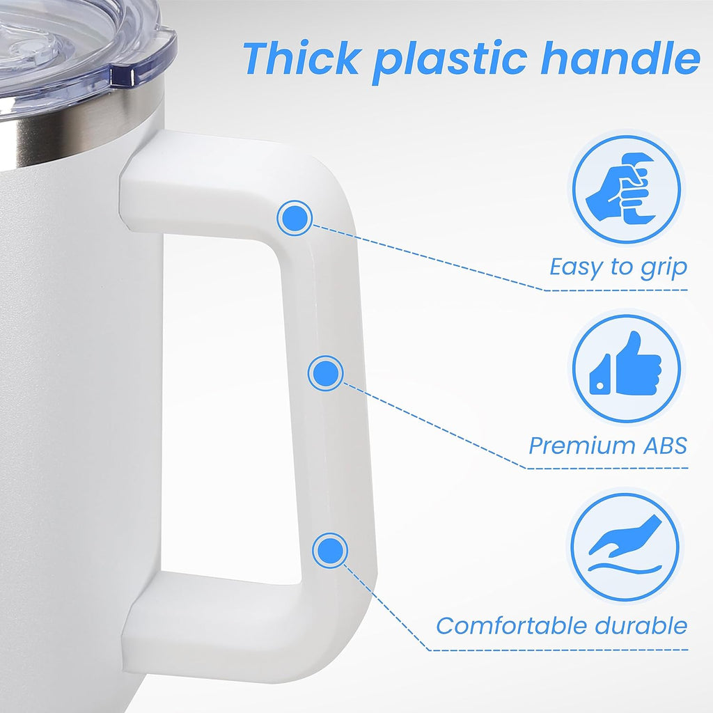 DOMICARE 40 oz Tumbler with Handle and Straw, Stainless Steel Tumbler with Lid and Straw, Reusable Vacuum Insulated Cup, Travel Coffee Mug, White, 1Pack