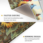 Giwawa Sunflower Birds Dish Drying Mat, Spring Summer Yellow Floral Butterflies Reversible Dish Drainer Mats Drying Pad for Kitchen Countertop Farmhouse Decor, 18x24inches, Large