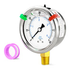 0-60psi Stainless Steel 1/4" NPT 2.5" Dial, Glycerin Liquid Filled Pressure Gauge Lower Mount for Pressure Testing of Water, Oil and Air (with Range Mark Pointer)