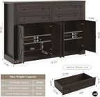 HOSTACK 55" Coffee Bar with 4 Large Drawers, 40" Tall Buffet Cabinet with Storage, Kitchen Storage Cabinet, Modern Farmhouse Sideboard Buffet, Adjustable Shelves for Living Room, Dark Brown