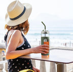 Kodrine 24oz Glass Tumbler with 2 Lids and Straws, Glass Cup With Bamboo Lid and On-the-go Lid, Reusable Iced Coffee Cup, Ideal for Smoothie, Cold Drinks, Fit Cup Holder, BPA Free (1, Olive)