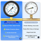 MEANLIN MEASURE 0~200Psi Stainless Steel 1/4" NPT 2.5" FACE DIAL,Liquid Filled Pressure Gauge, Center Back Mount (with Rubber Protective Sleeve), with 1/2" NPT and 3/8" NPT Hex Bushing