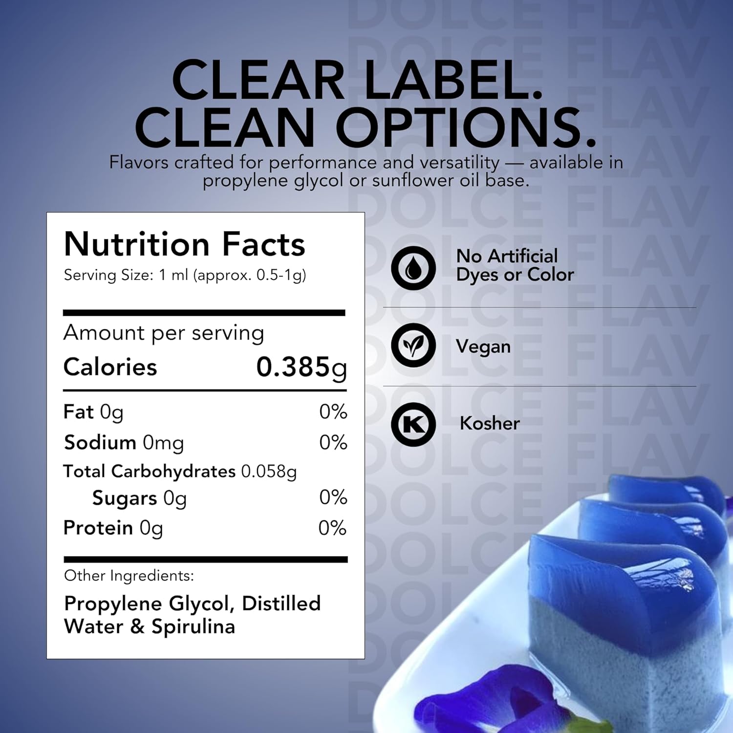 Dolce Flav Natural Blue Food Coloring – 2 oz Vibrant Plant-Based Color from Spirulina | Water-Soluble Liquid Dye for Baking, Drinks & Frostings | Graduated Dropper Included | No Artificial Dyes | Kosher | Made in USA