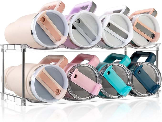 Larger Water Bottle Organizer for Stanley 40 oz Tumbler, Stackable Water Bottle Holder Rack for Cabinet, Kitchen Storage Organizer for for Stanley Cup Accessories, Tumbler Storage Holder，2 Pack