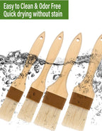 Basting Brush,Pastry Brush 1.5" & 1" - Natural Bristle Cooking Brush for Baking,Not Shed Food Grade Brush,Butter Brushes,Cooking Brush for Oil and Sauce,Kitchen Turkey Baster,Egg Wash Brush(4 Pc)