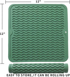 Silicone Dish Drying Mat for Multiple Usage,Easy clean,Eco-friendly,Heat-resistant Silicone Mat for Kitchen Counter or Sink,Refrigerator or Drawer liner Green M 12 inches x 12 inches