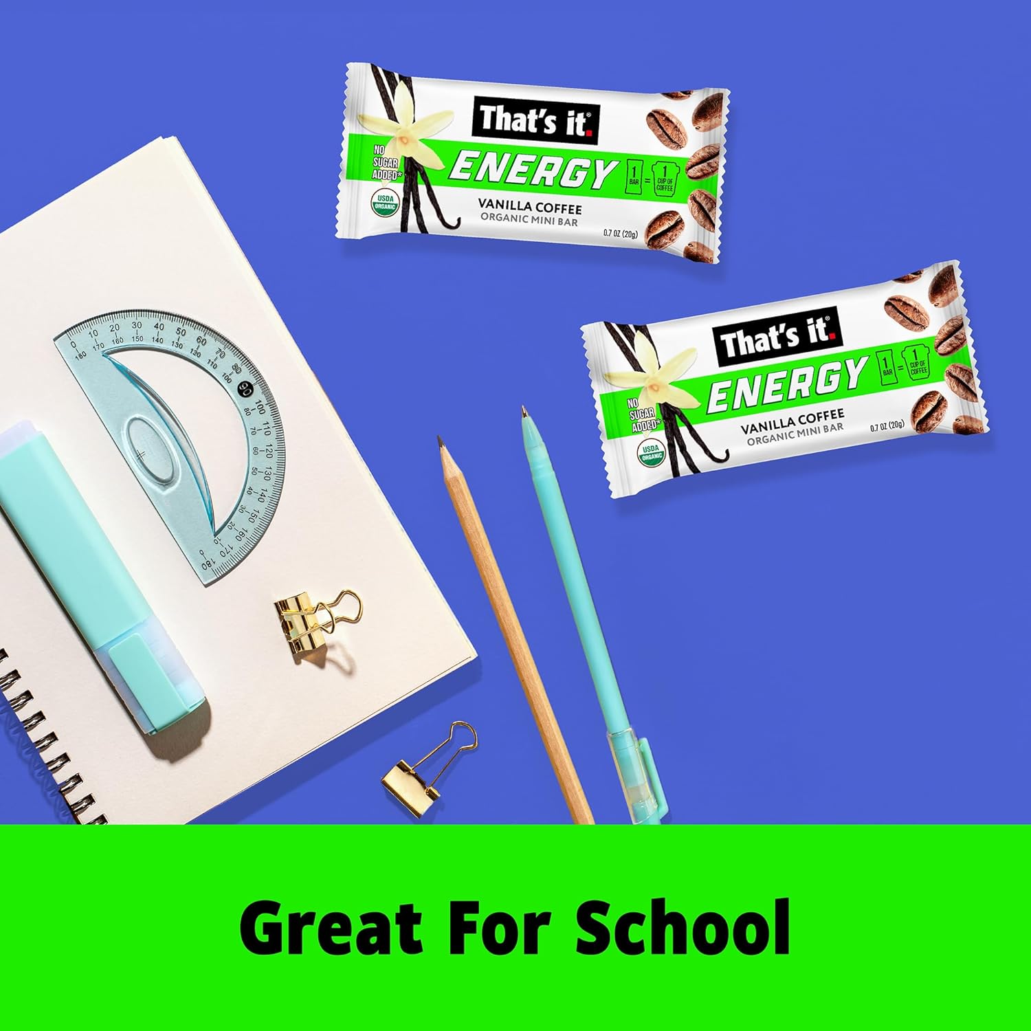 That’s it. Organic Energy Coffee Mini Bars - (1 Mini Bar = 1 Cup of Coffee) Grab and Go, No Added Sugars, Non-GMO, Caffeine Power Snack, Kosher, Allergy Friendly (Vanilla Coffee - 15 Count)