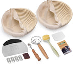 Sourdough Banneton Proofing Basket Set of 2, 9" Round Bread Proofing Basket with Starter Kit Sourdough Bread Baking Supplies for Sour Dough Proofing Fermentation